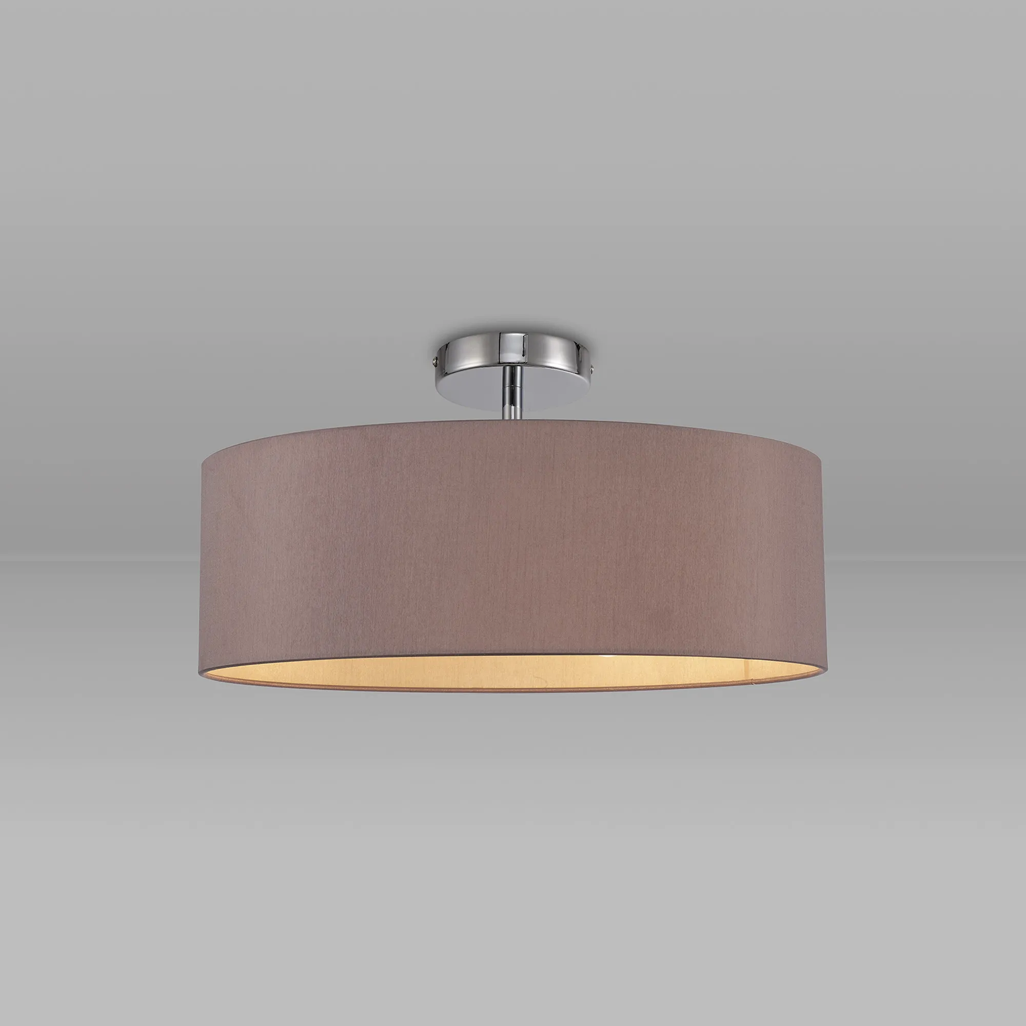 Baymont 45cm, Semi Flush 3 Light Polished Chrome, Taupe/Halo Gold DK0694  Deco Baymont CH TA